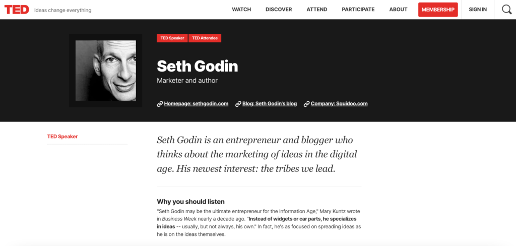 Seth Godin TED Talks (Speaking Engagements)